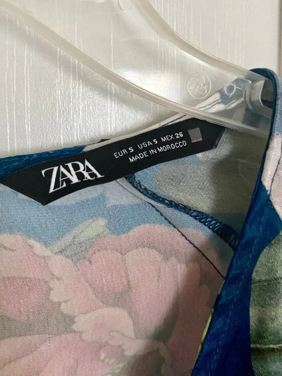 Zara Blue Floral Puff Sleeve Romper Sz S - Picture 3 of 6